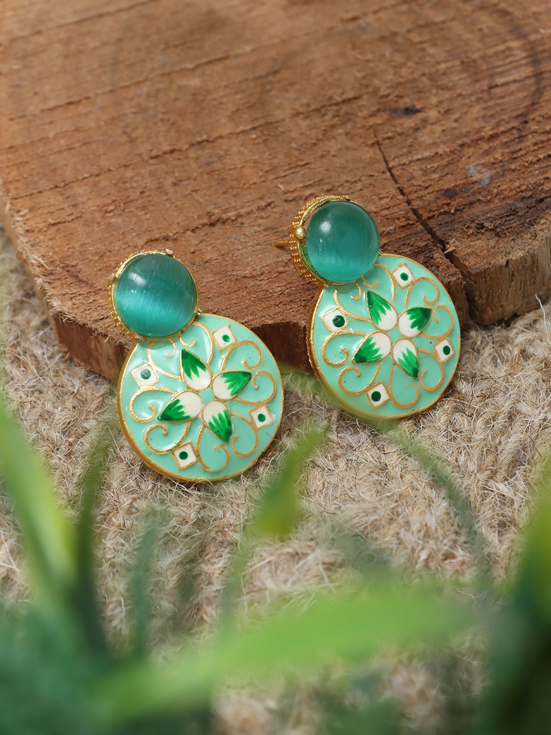 

Ozanoo Floral Gold-Plated Artificial Stones Studded Drop Earrings, Navy blue