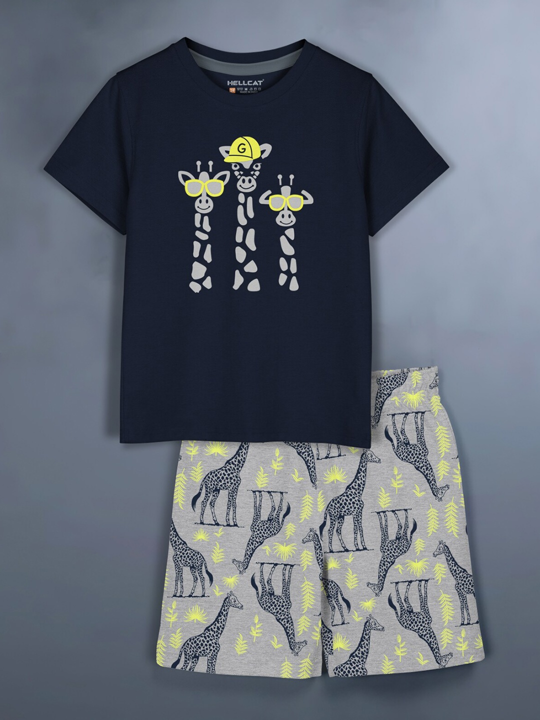 

HELLCAT Girls Printed T-shirt with Shorts, Navy blue