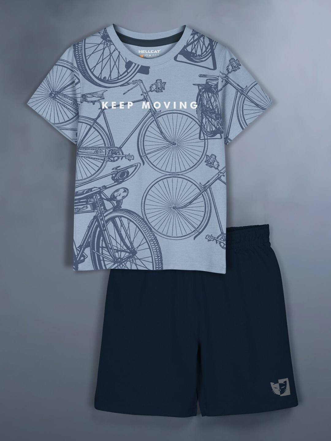 

HELLCAT Girls Printed T-shirt with Shorts, Grey