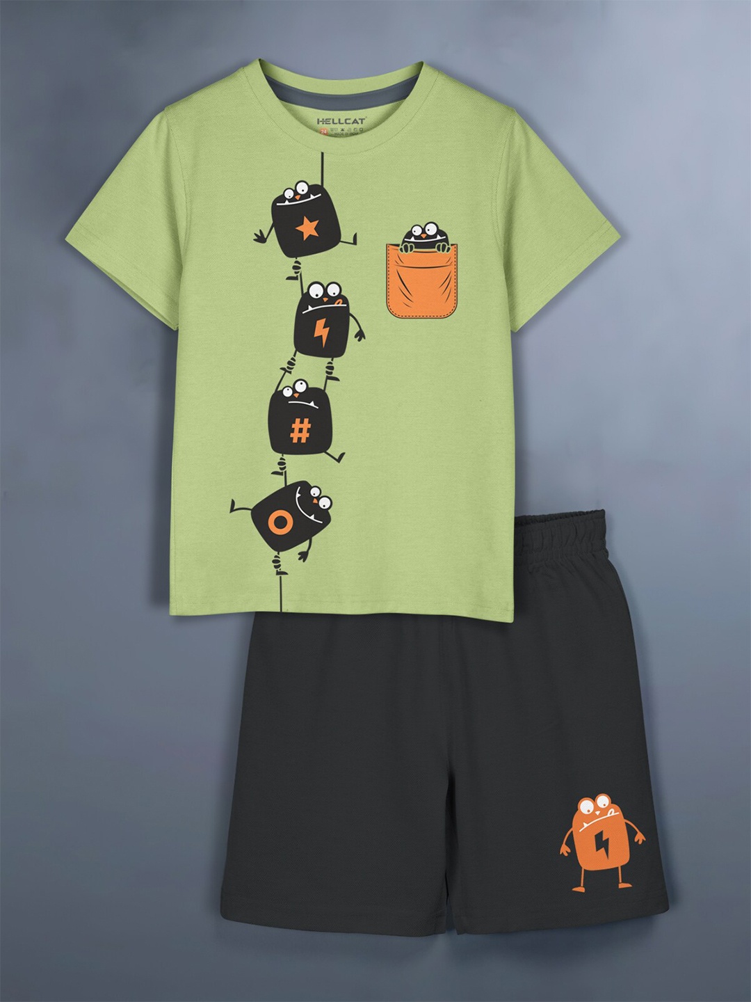 

HELLCAT Girls Printed Top with Shorts, Green