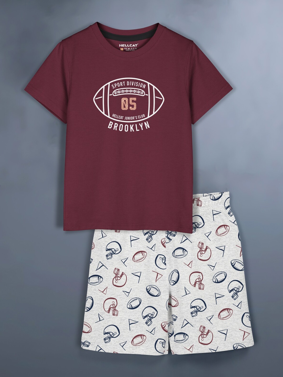 

HELLCAT Girls Printed T-shirt with Shorts, Maroon