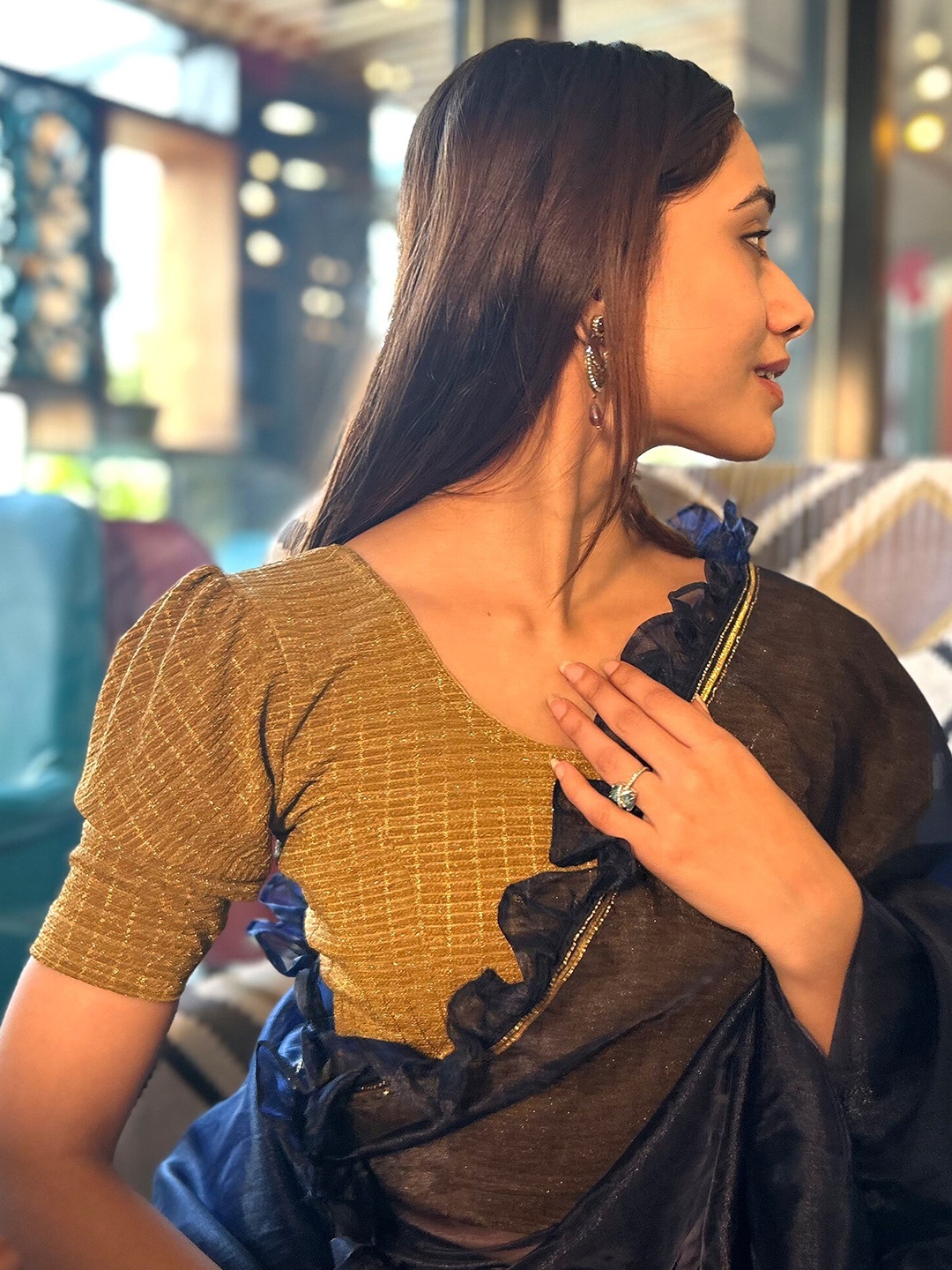 

Bindigasm's Advi Stripes Stretchable Slip on Blouse, Gold