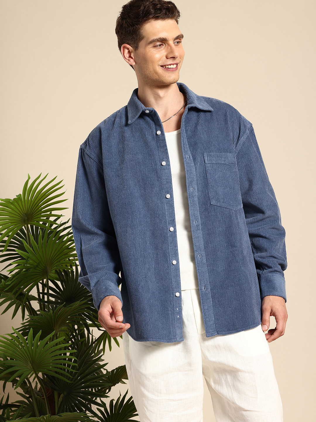 

Mast & Harbour Men Relaxed Oversized Corduroy Casual Shirt, Blue
