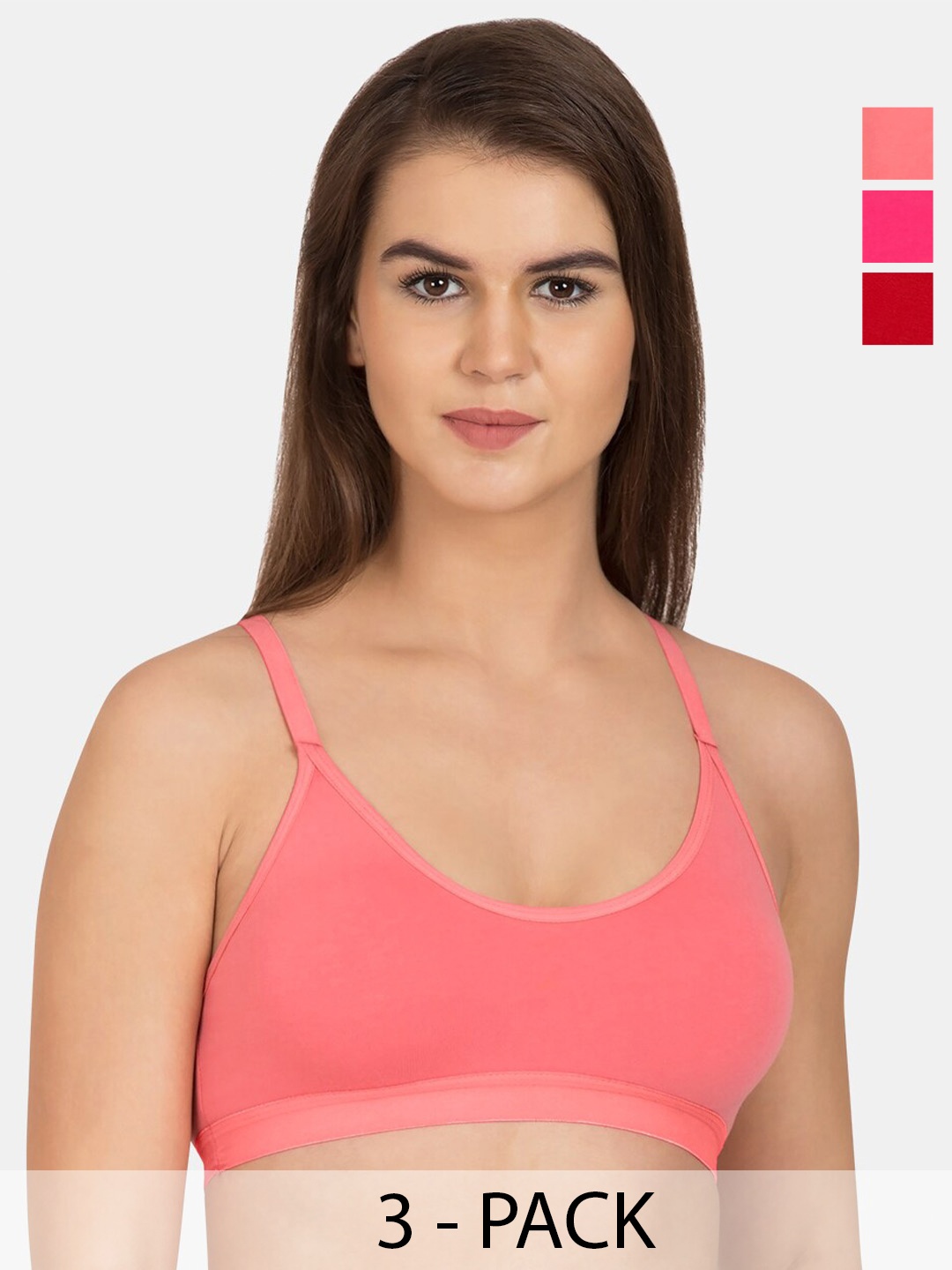 

Tweens Pack Of3 Non Padded Cotton Beginners Sports Bra With All Day Comfort, Pink