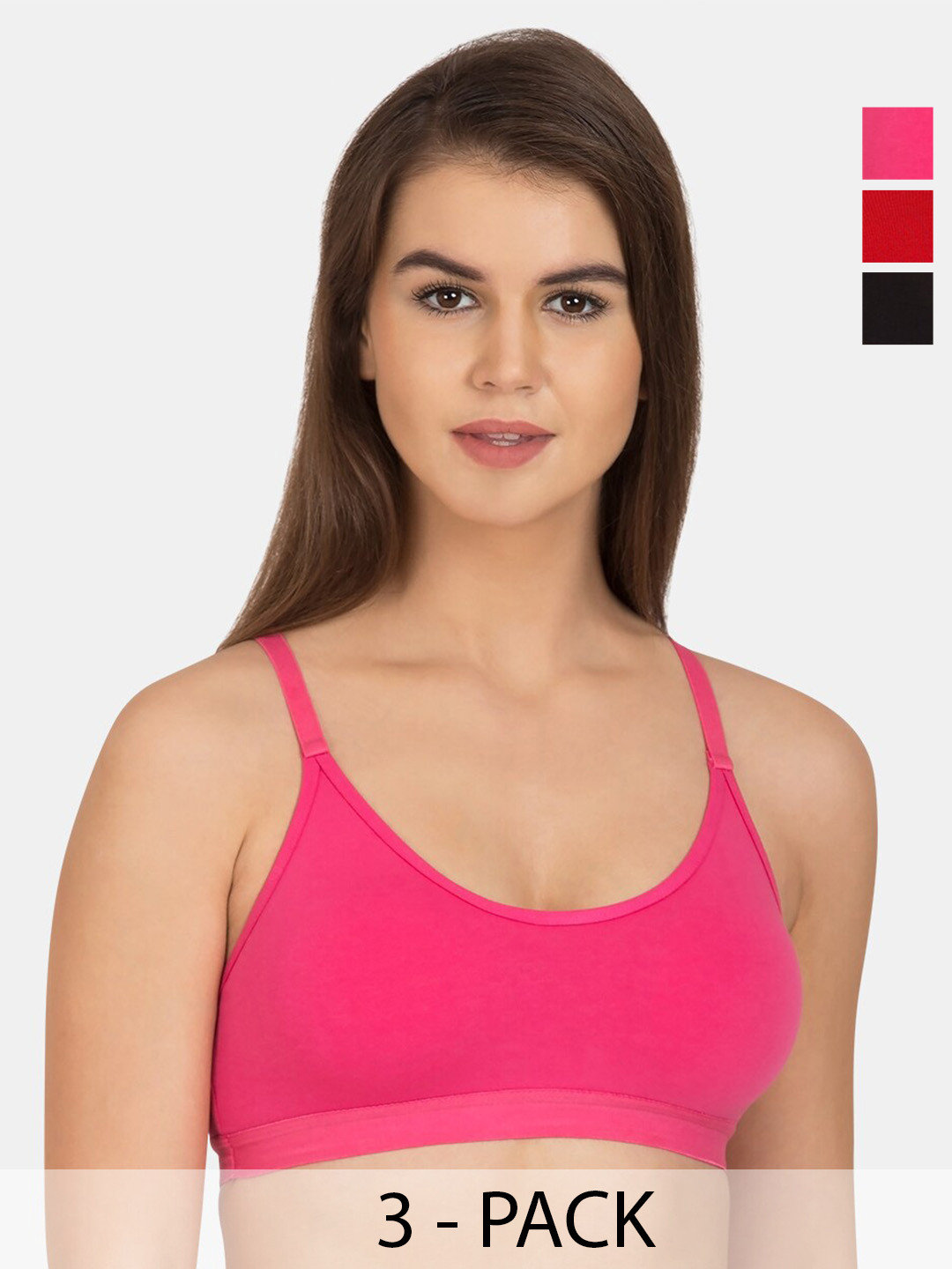 

Tweens Pack Of 3 Non Padded Cotton Beginners Sports Bra With All Day Comfort, Pink