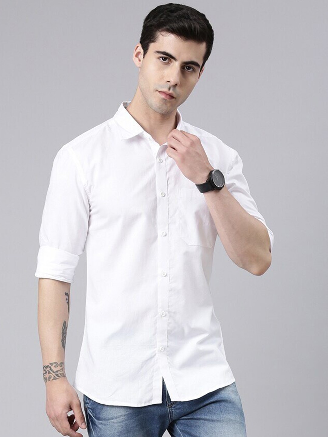 

THE SOUL PATROL Slim Fit Spread Collar Cotton Casual Shirt, White