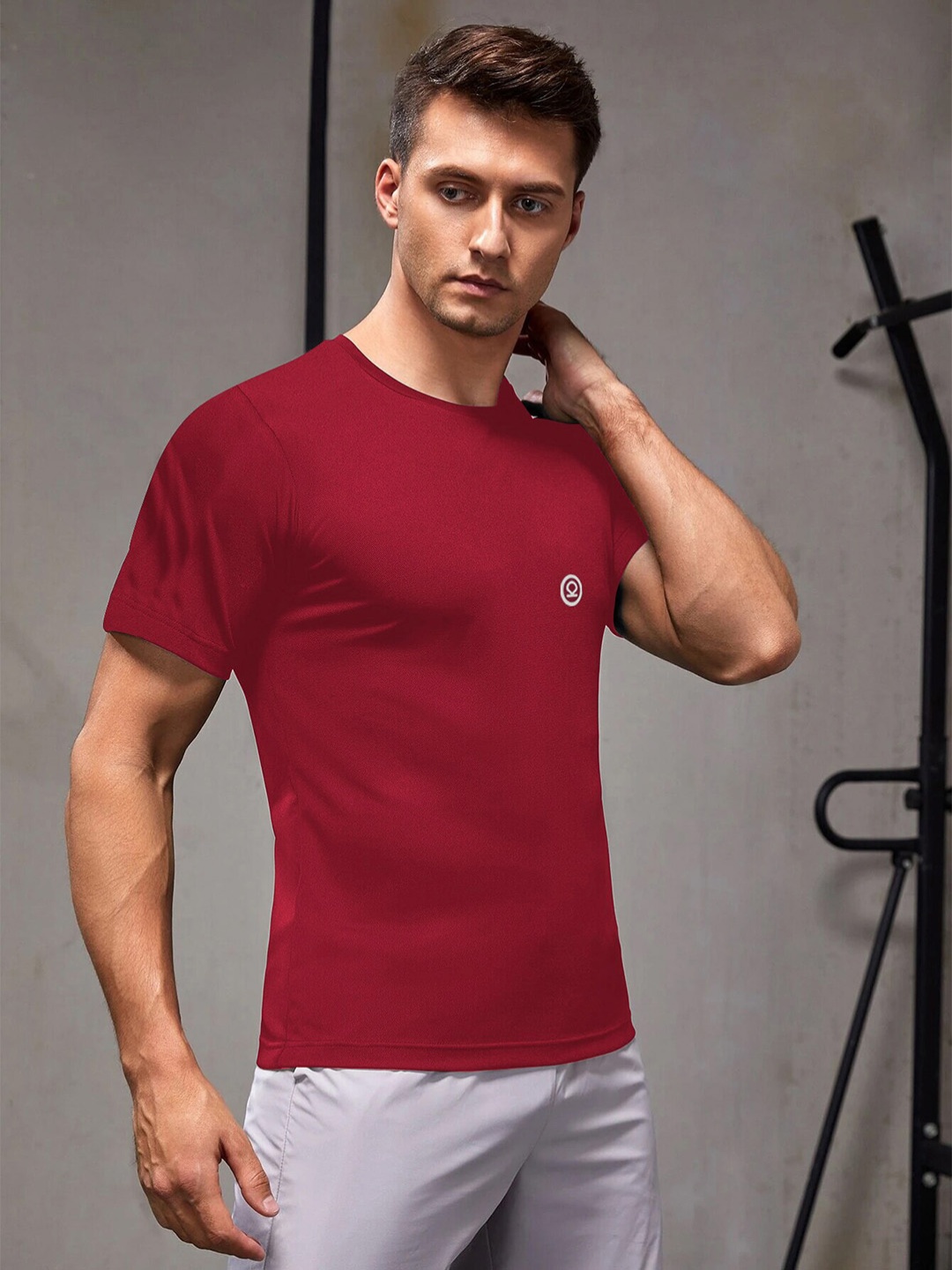 

CHKOKKO Regular Fit Round Neck Dri-FIT Sports T-shirt, Maroon