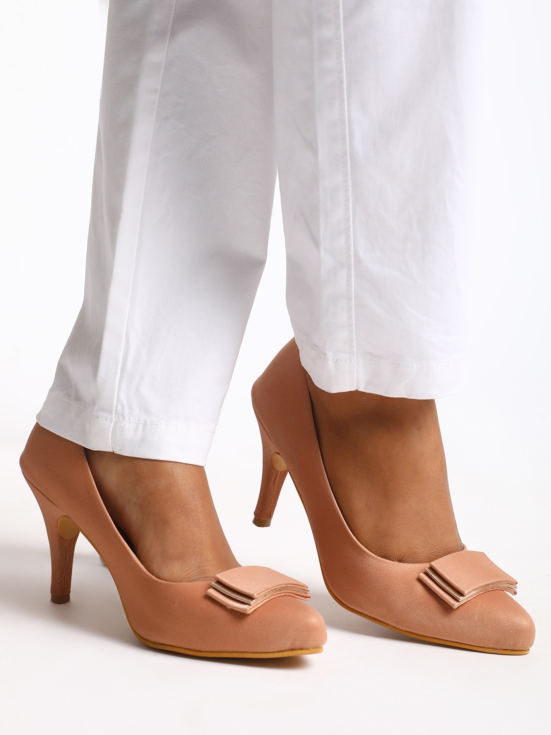 

Marc Loire Pointed Toe Bows Detail Slim Heeled Pumps, Nude