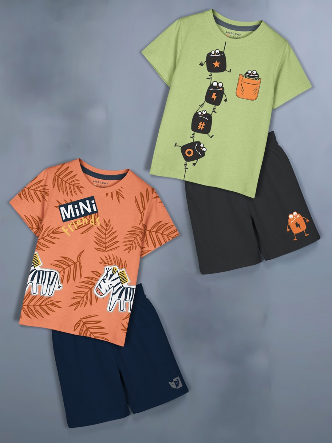 

HELLCAT Girls Pack Of 2 Printed Round Neck T-shirt with Shorts, Green