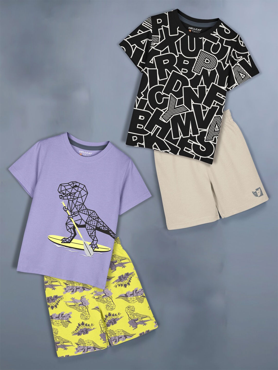 

HELLCAT Girls Pack Of 2 Printed T-shirt With Shorts, Lavender