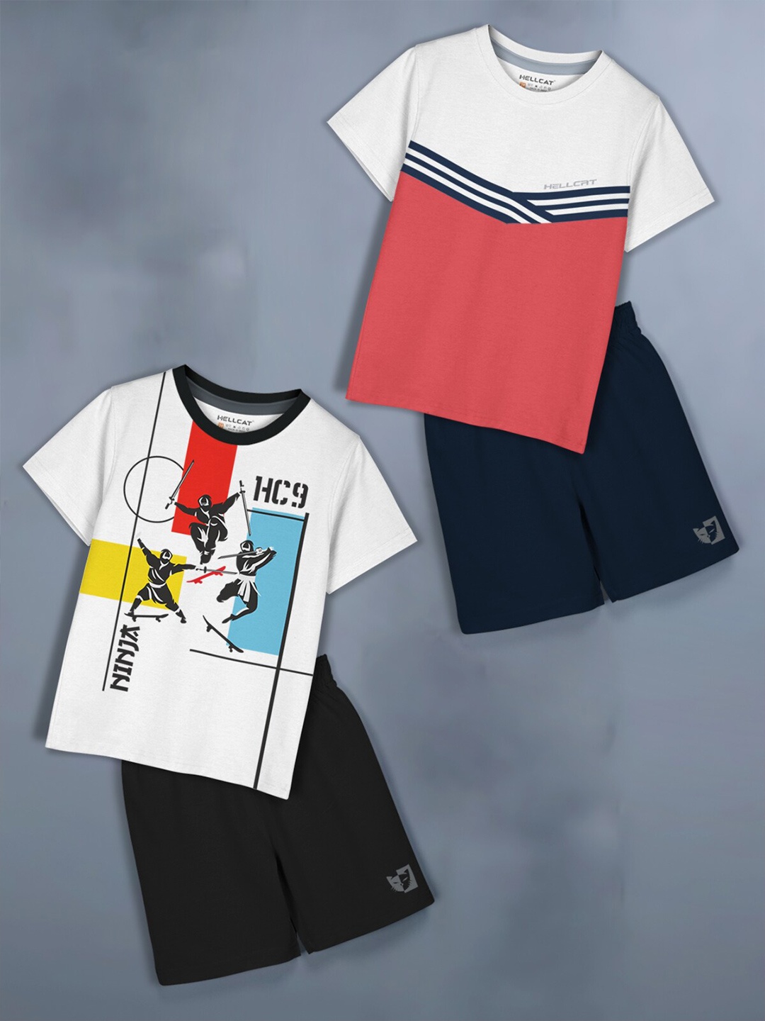 

HELLCAT Girls Pack Of 2 Colourblocked T-shirt With Shorts, White