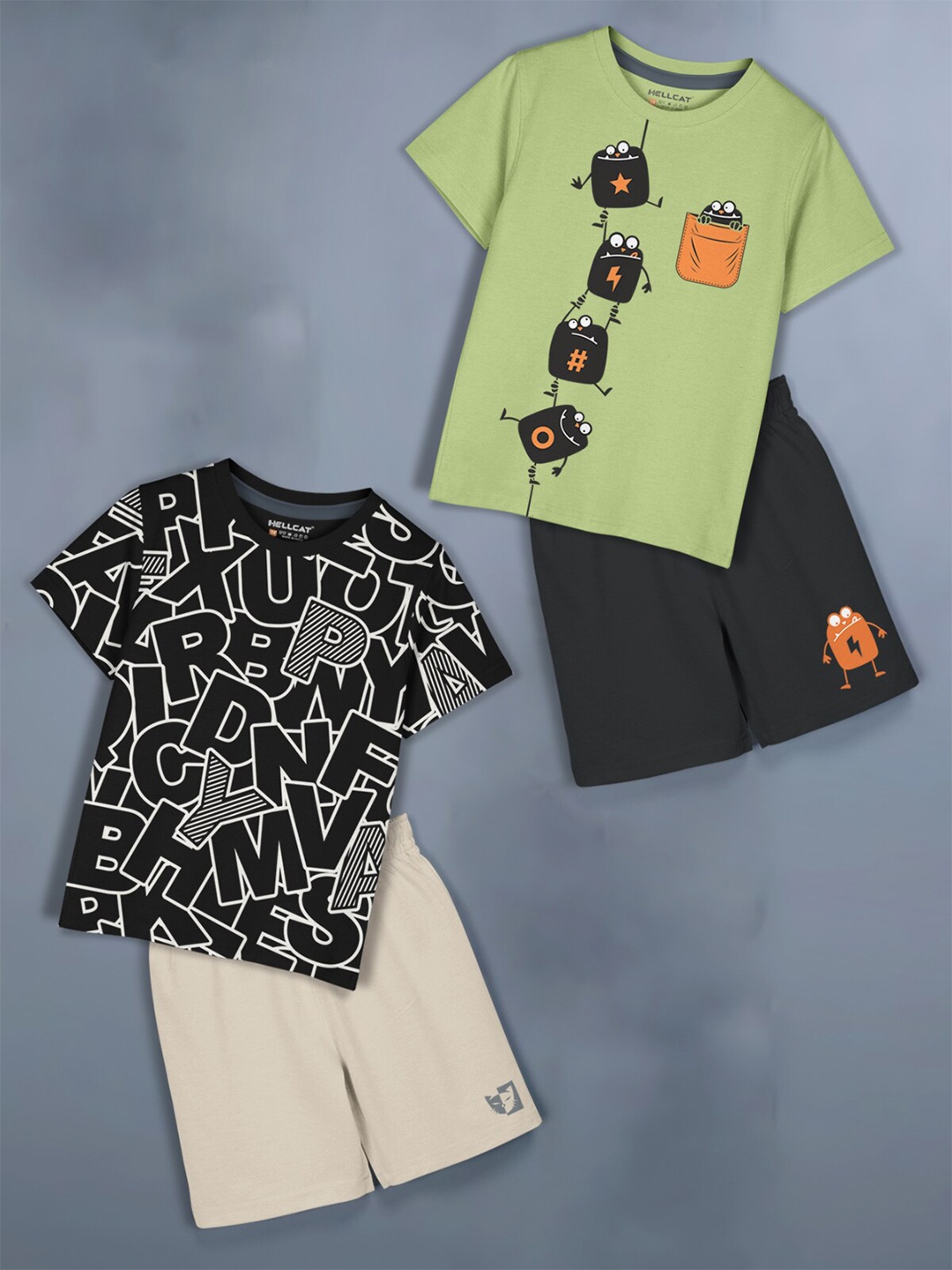 

HELLCAT Girls Pack Of 2 Printed T-shirt With Shorts, Green