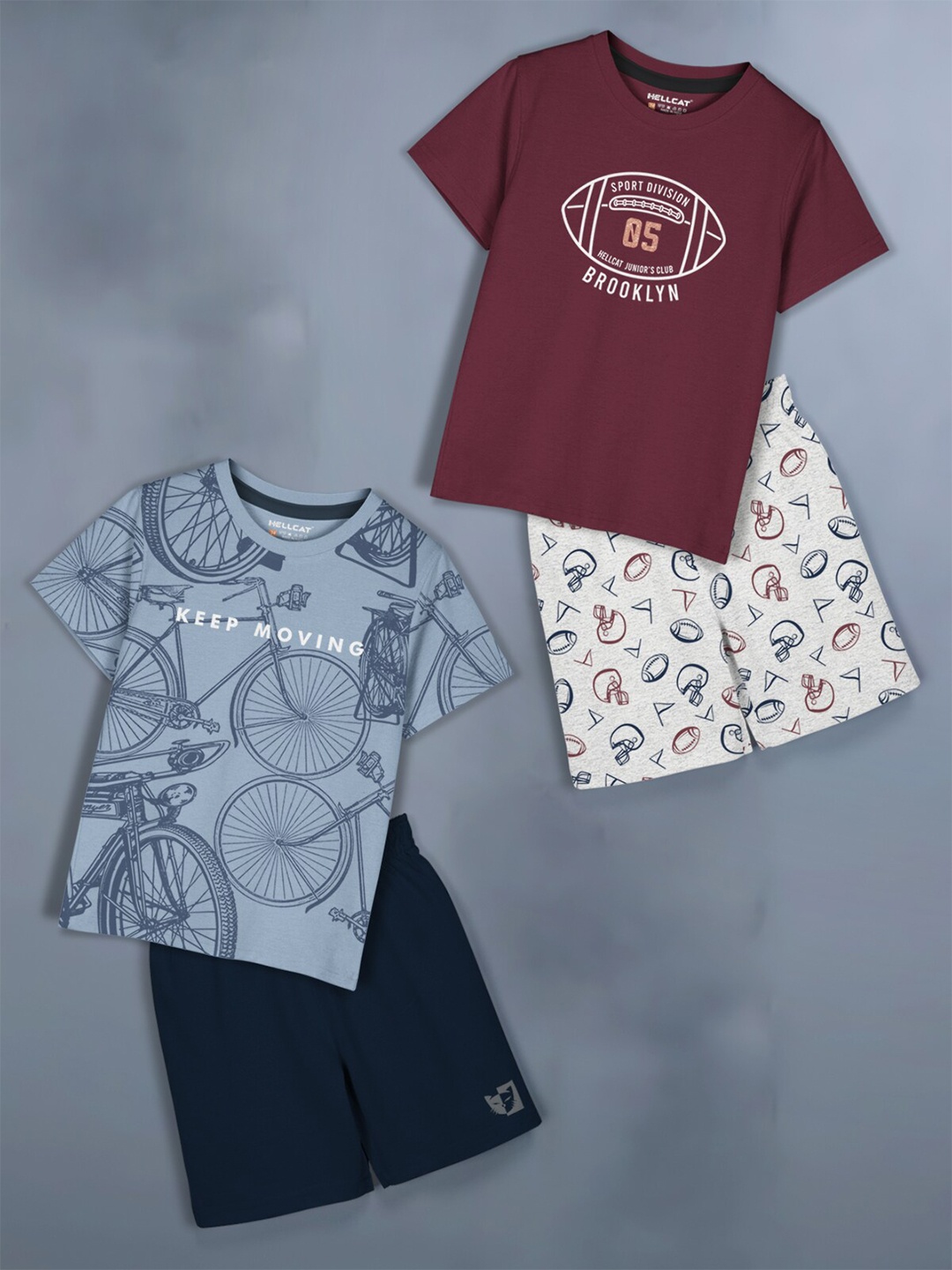 

HELLCAT Pack Of 2 Girls Printed T-shirt with Shorts, Maroon