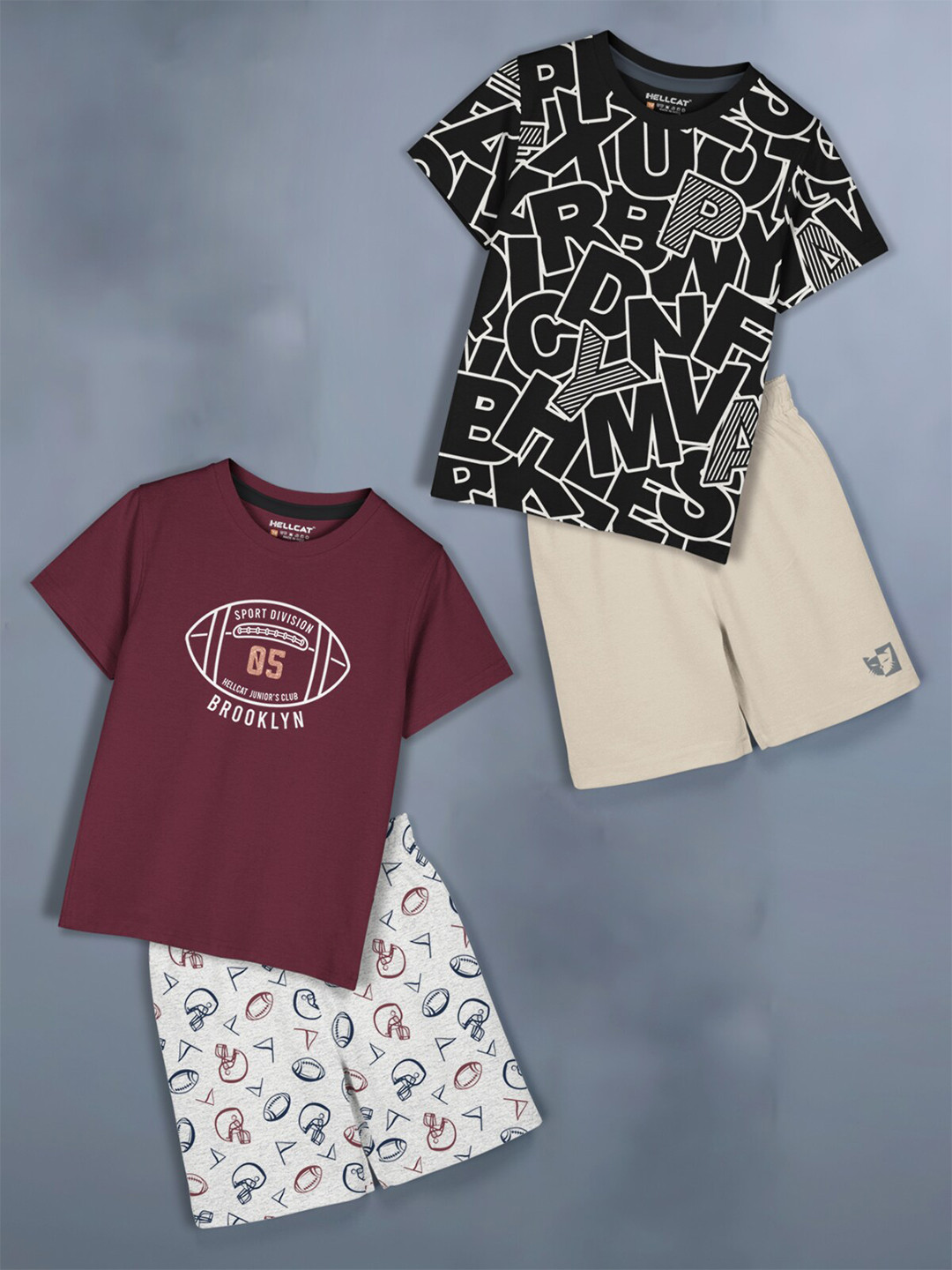 

HELLCAT Girls Pack Of 2 Printed Round Neck T-shirt with Shorts, Black