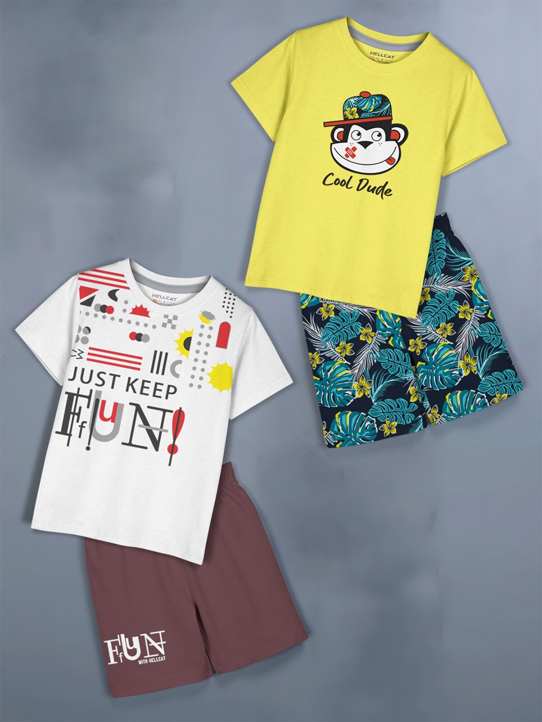 

HELLCAT Girls Pack Of 2 Printed T-Shirt With Shorts, Yellow