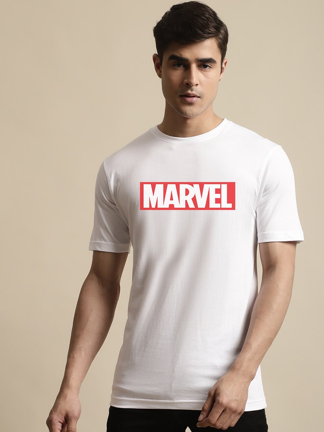 

Miaz Lifestyle Typography Marvel Printed Pure Cotton T-Shirt, White