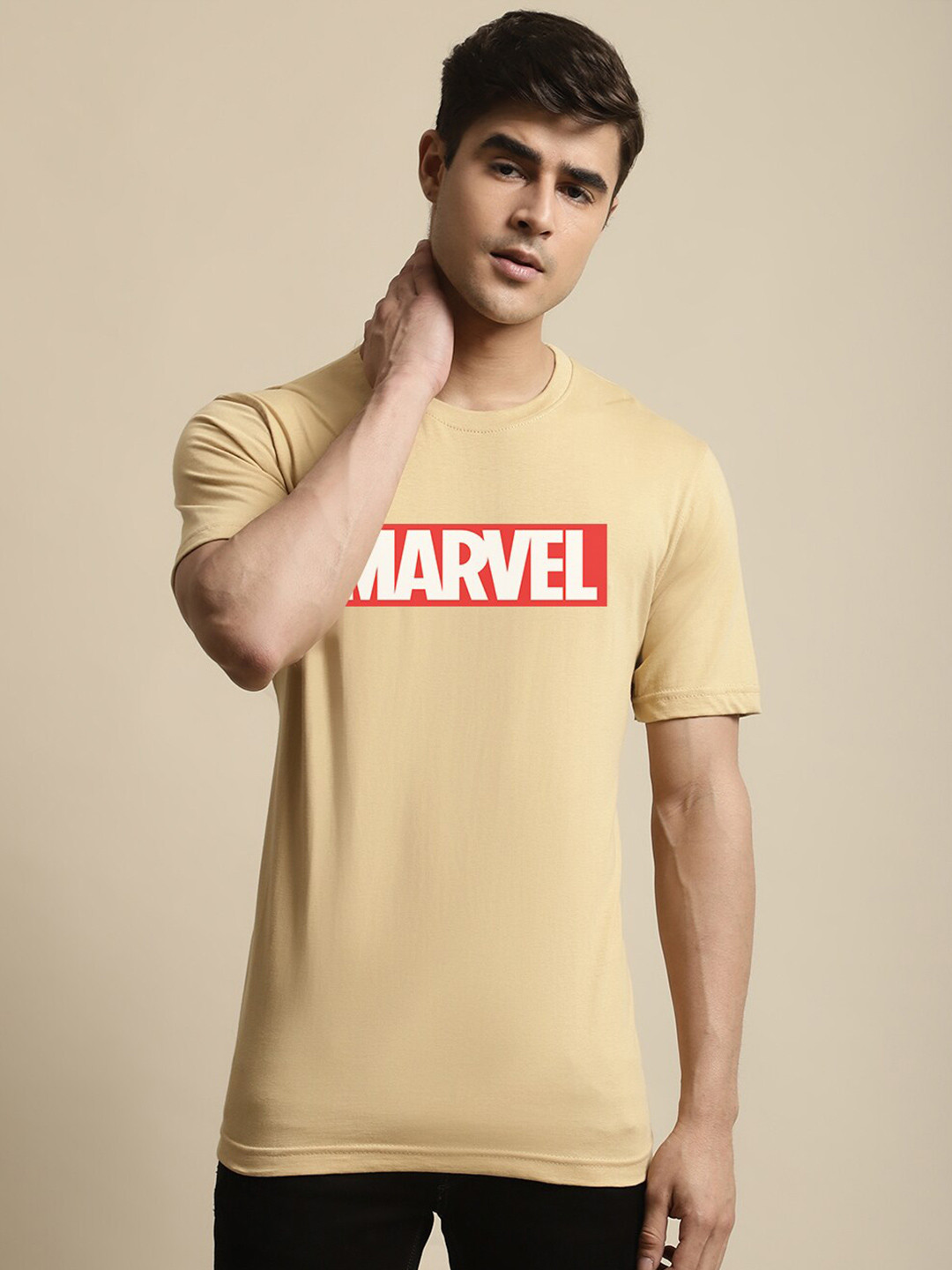 

Miaz Lifestyle Typography Marvel Printed Pure Cotton T-Shirt, Beige