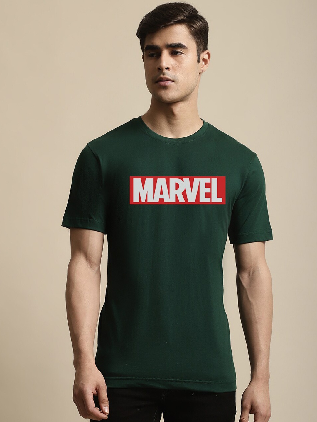 

Miaz Lifestyle Typography Marvel Printed Pure Cotton T-Shirt, Green
