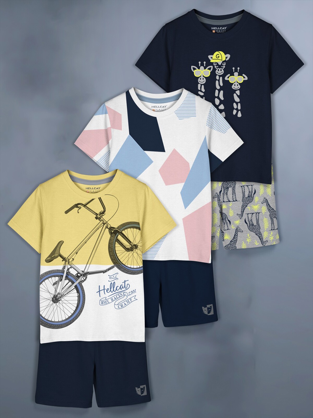 

HELLCAT Girls Pack Of 3 Printed T-Shirt With Shorts, White