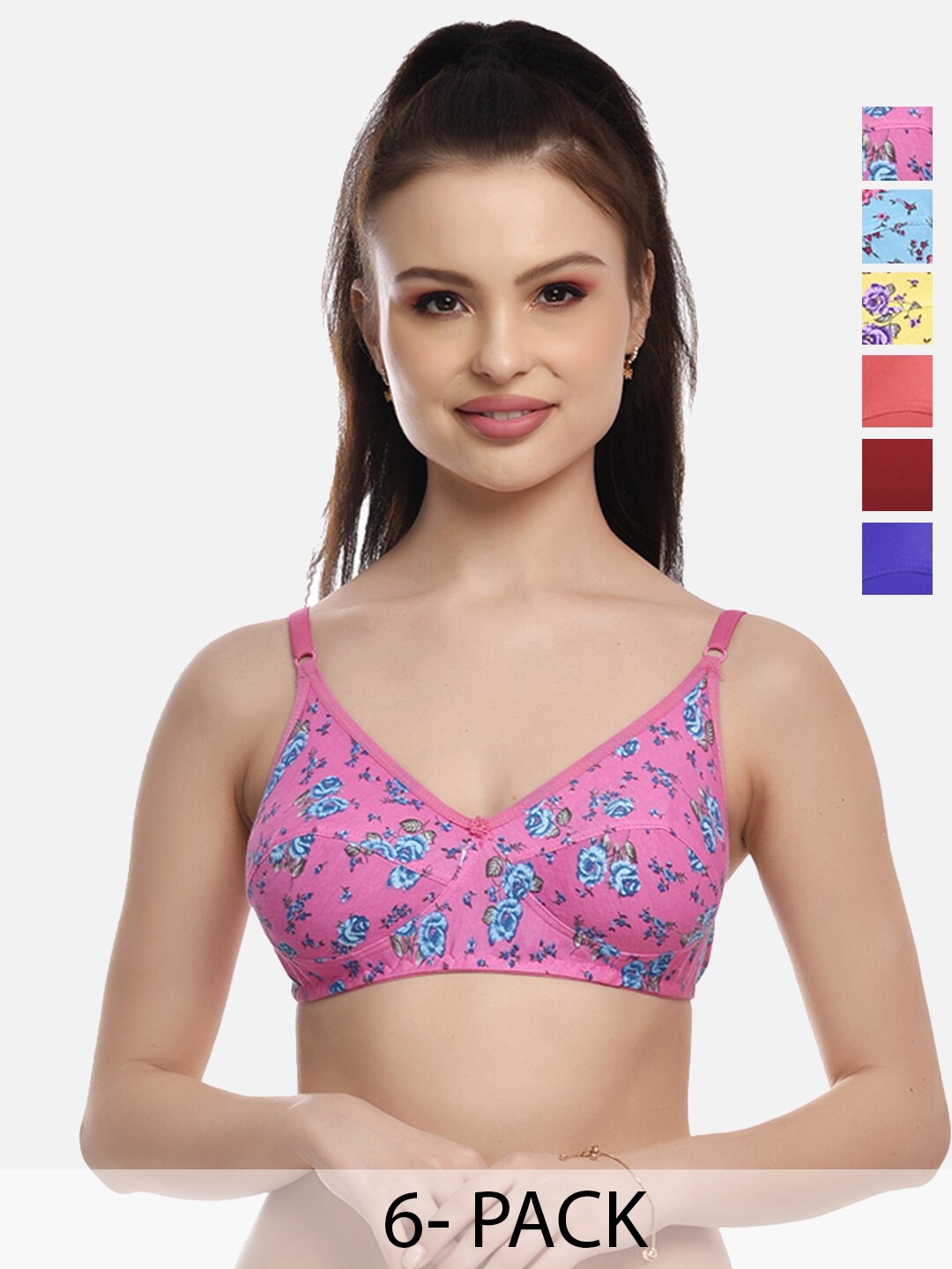 

FIMS Pack of 6 Full Coverage Everyday Bra With All Day Comfort, Blue