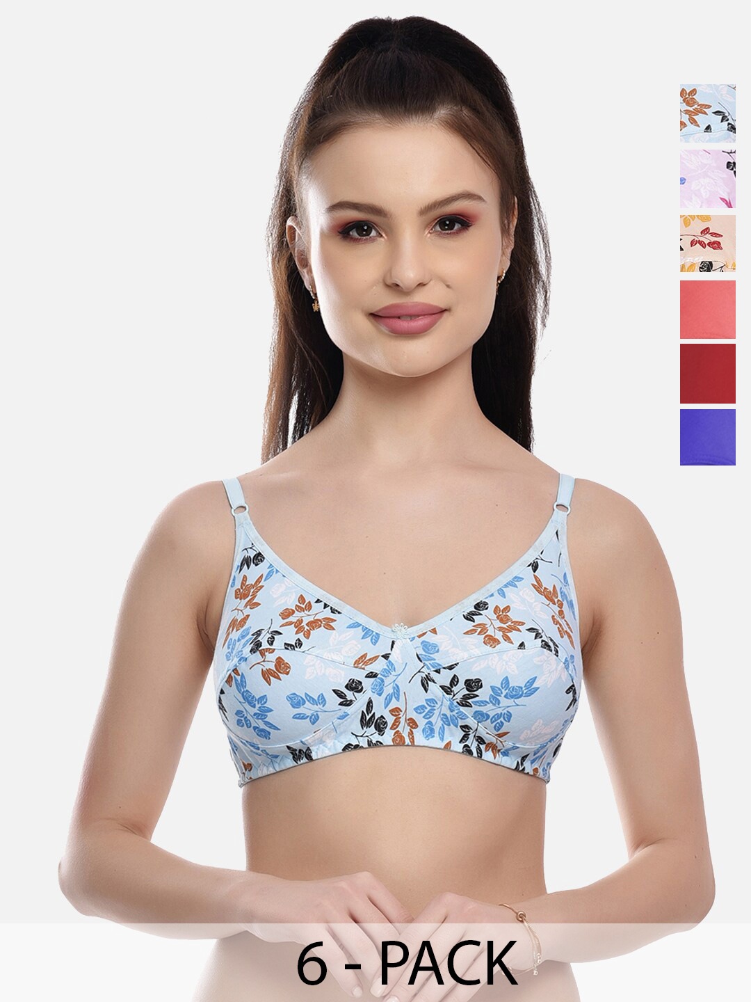 

FIMS Pack of 6 Full Coverage Everyday Bra With All Day Comfort, Blue