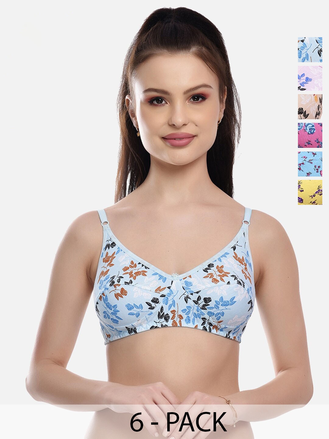 

FIMS Pack of 6 Full Coverage Everyday Bra With All Day Comfort, Blue