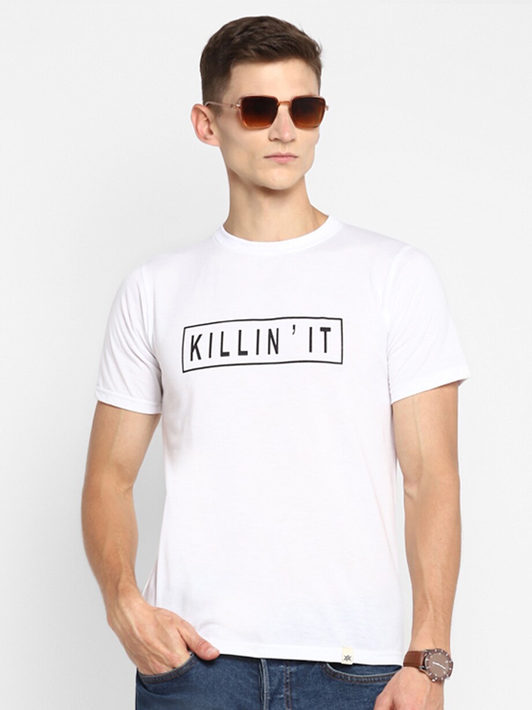 

Bukkl Typography Printed Cotton Slim Fit T-shirt, White