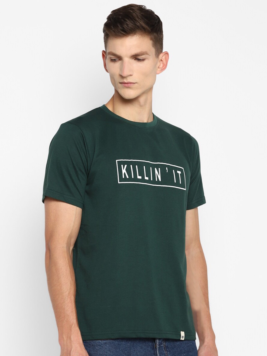

Bukkl Typography Printed Cotton Slim Fit T-shirt, Olive
