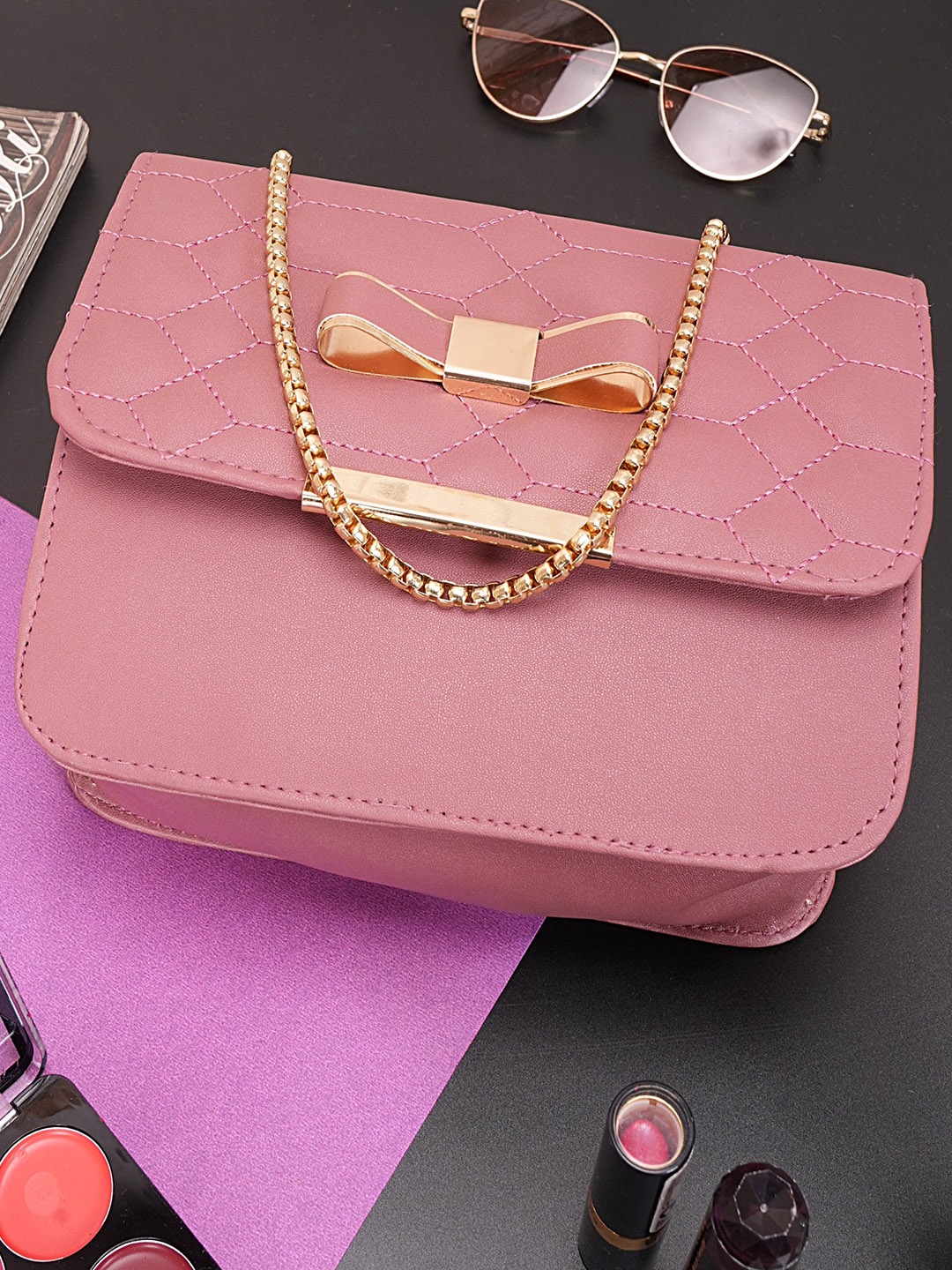 

MEHNAM Structured Shoulder Bag, Peach