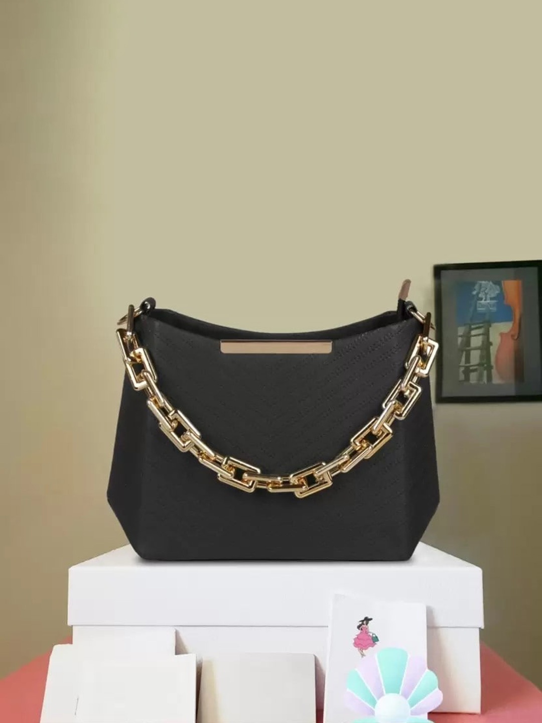 

MEHNAM Structured Hobo Bag, Black