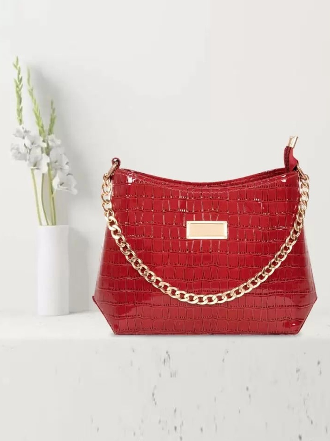 

MEHNAM Textured Structured Handheld Bag, Red