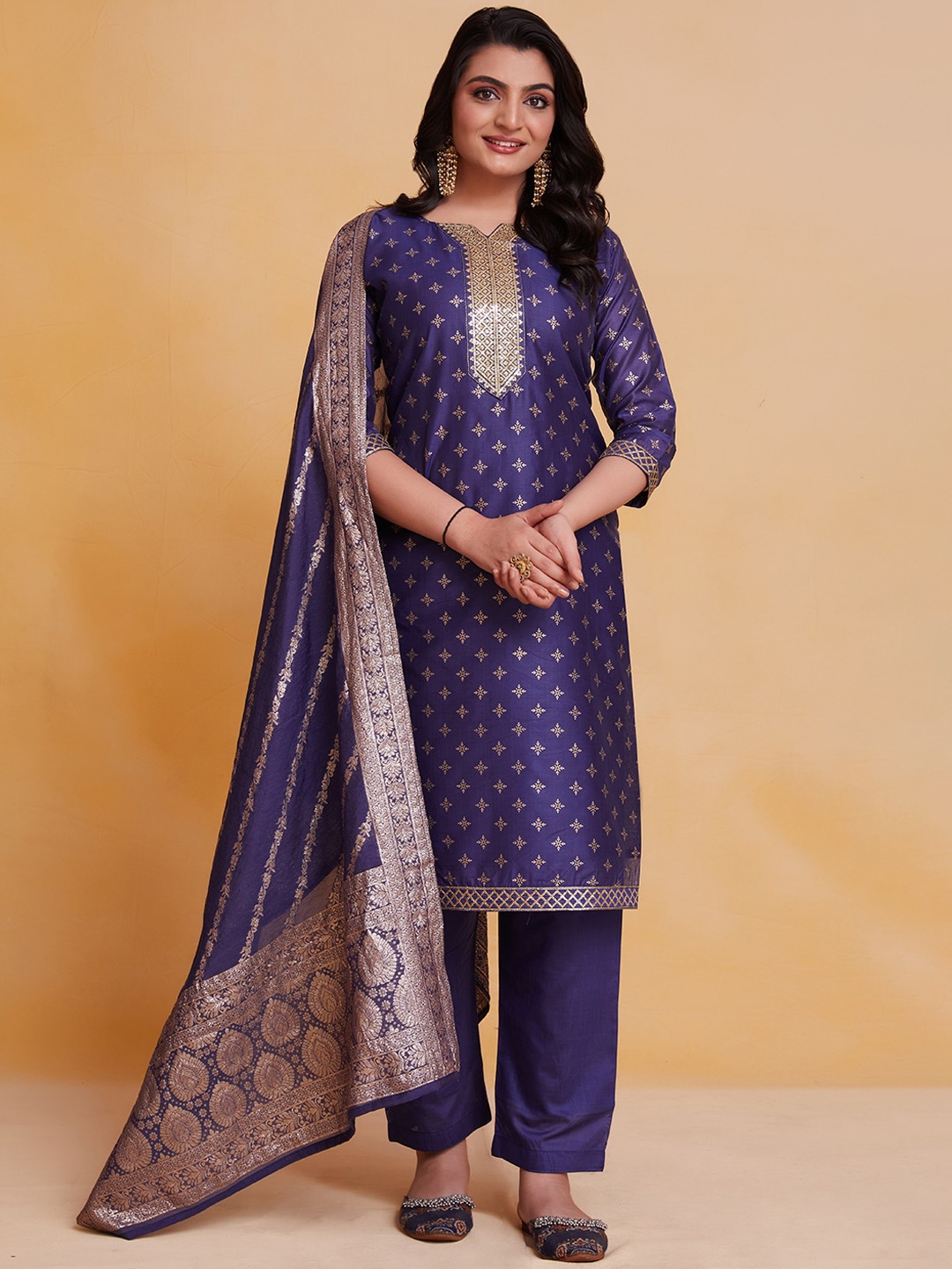 

KALINI Ethnic Motifs Printed Regular Kurta With Trousers & Dupatta, Blue