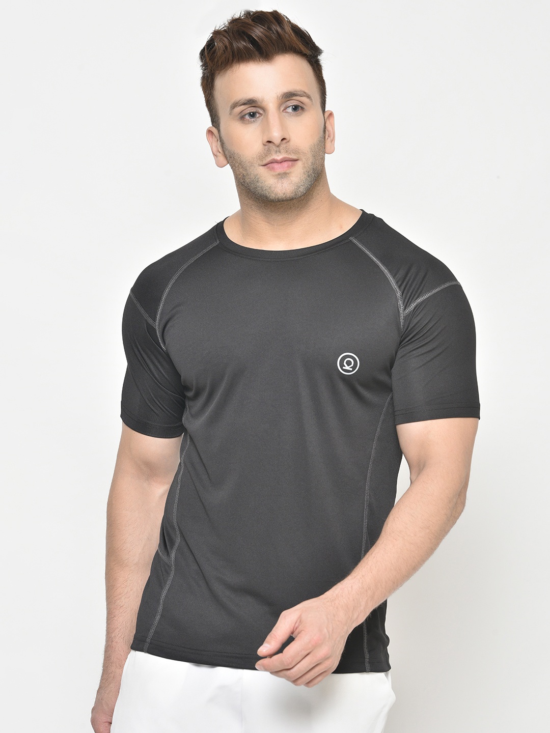 

CHKOKKO Round Neck Short Raglan Sleeves Sports T-shirt, Black