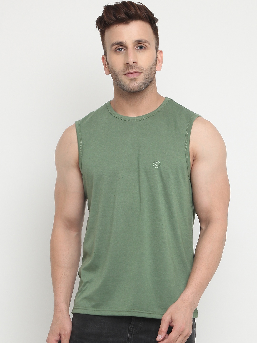 

CHKOKKO Round Neck Sports Gym Innerwear Vest, Green