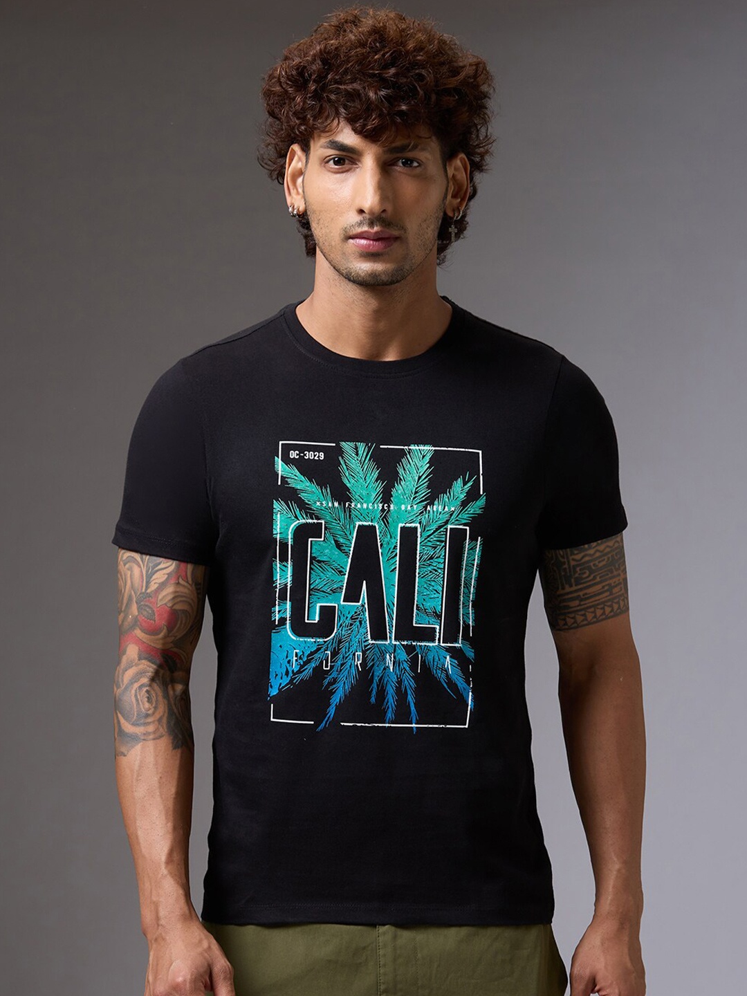 NOIRA Typography Printed Cotton T-Shirt, Black