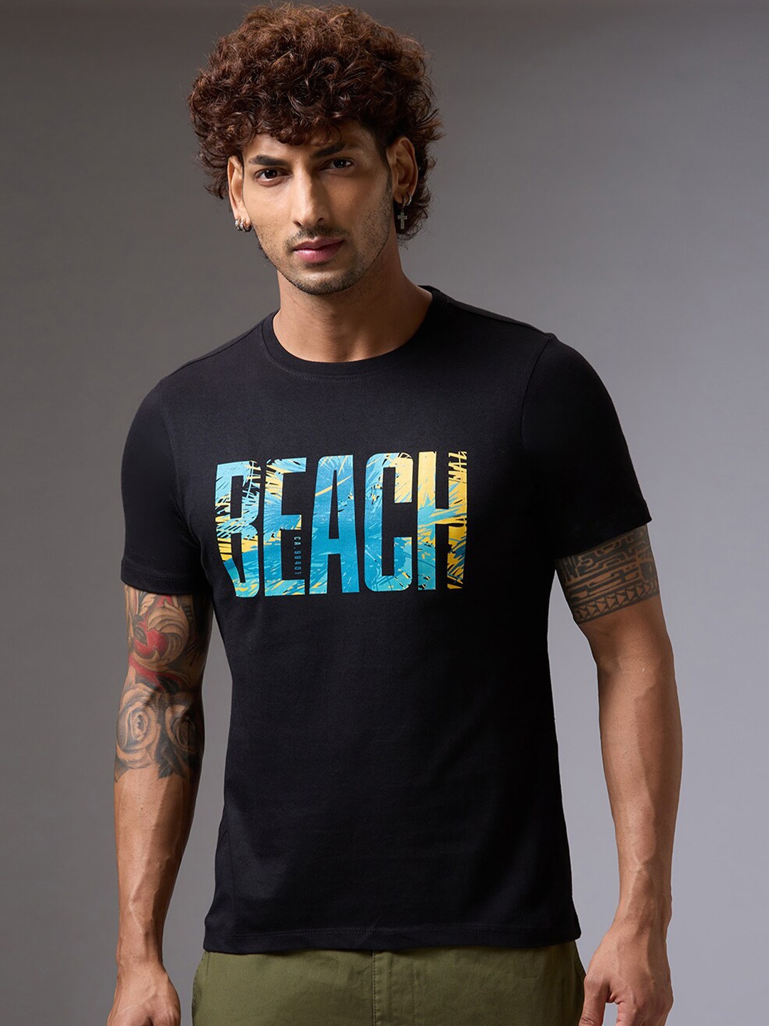 

NOIRA Typography Printed Cotton T-Shirt, Black