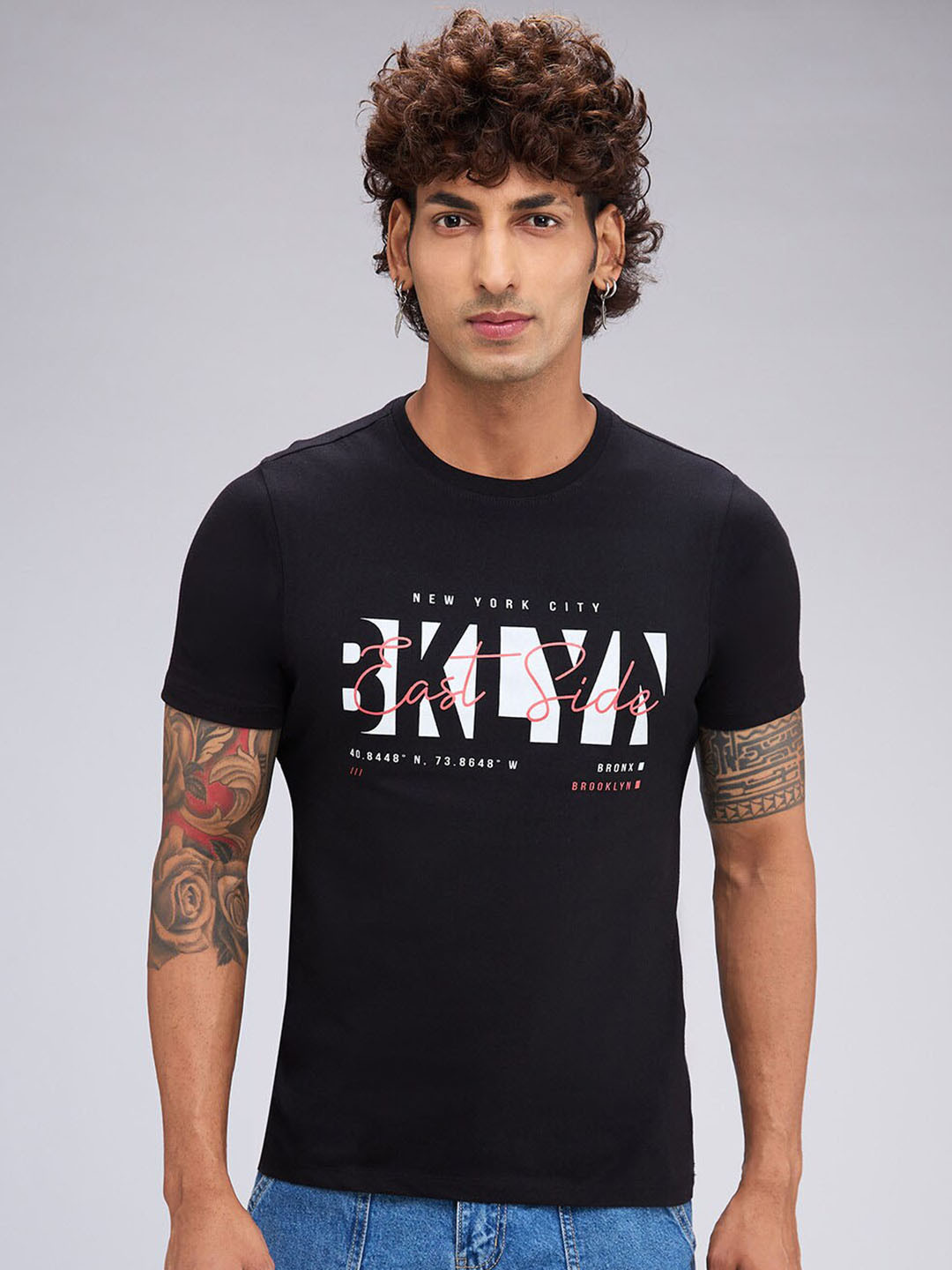 

NOIRA Typography Printed Cotton T-Shirt, Black