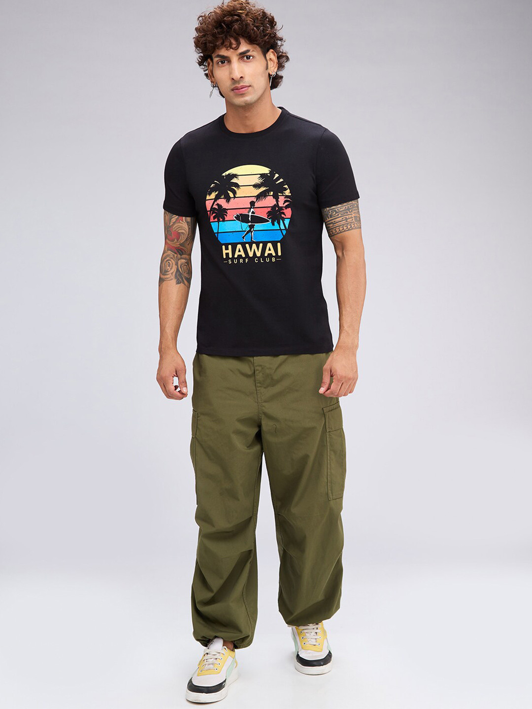 

NOIRA Graphic Printed Cotton Casual T-shirt, Black