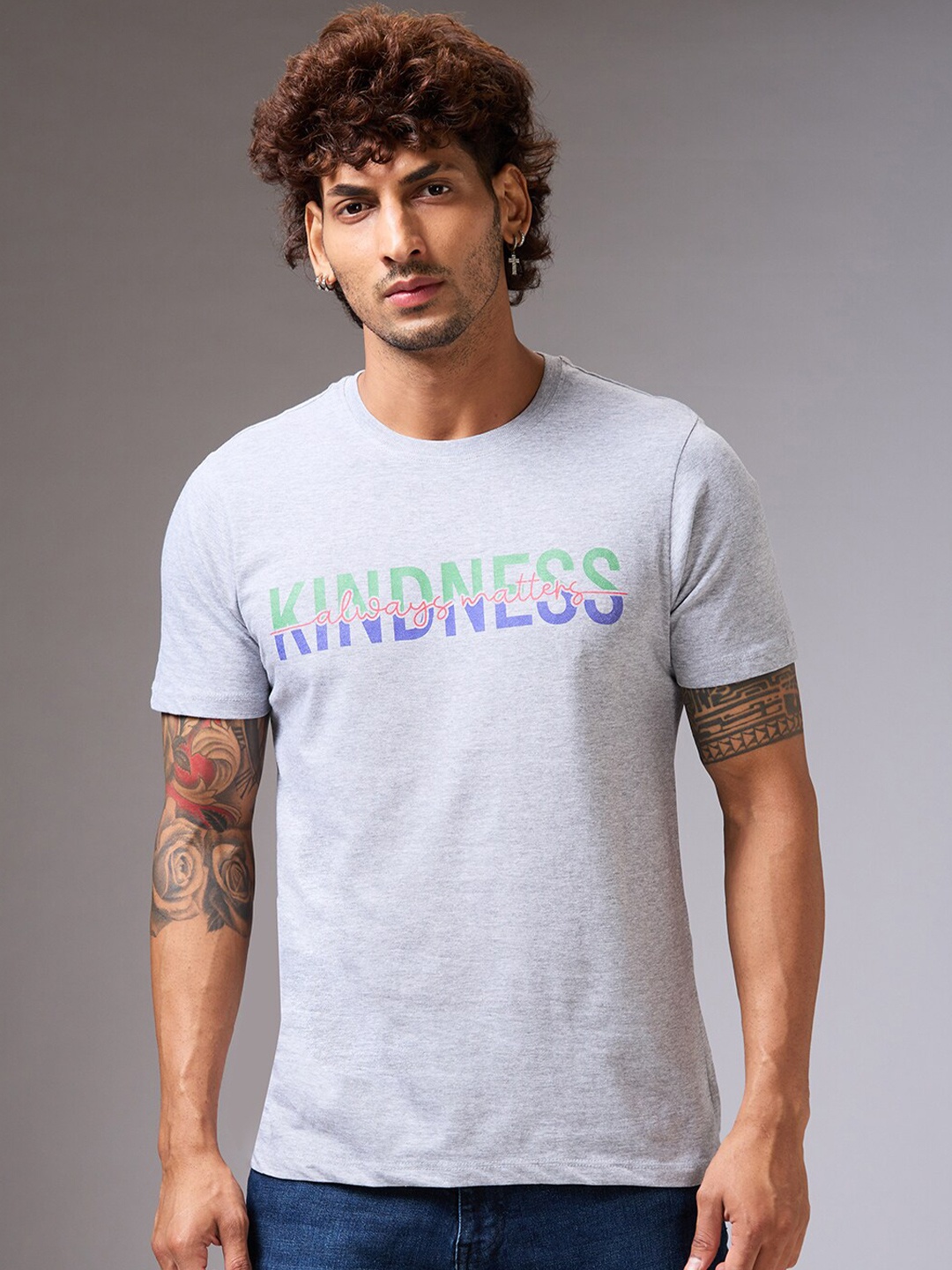 

NOIRA Typography Printed Cotton T-Shirt, Grey