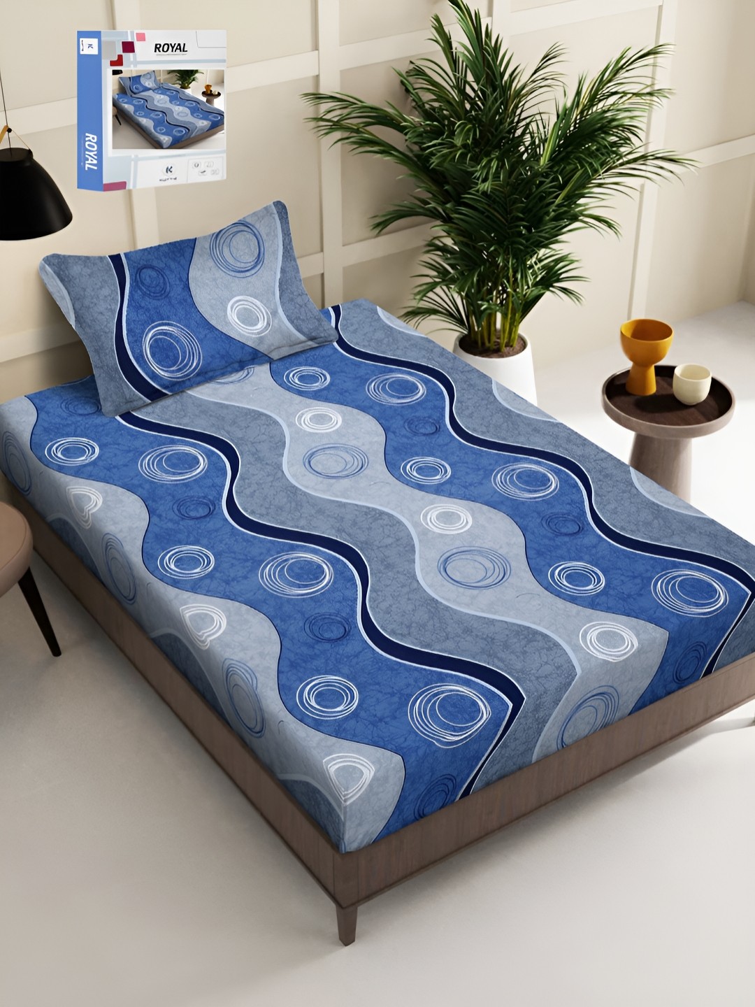 

KLOTTHE Blue Printed 300 TC Single Bed Bedsheet With 1 Pillow Cover