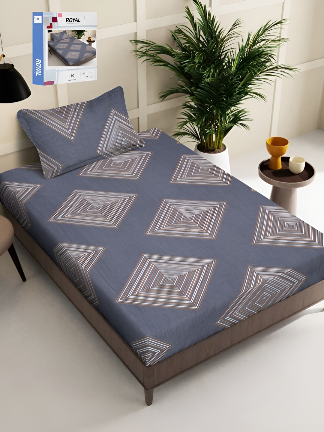 

KLOTTHE Grey & Brown Geometric Printed 300TC Single Bedsheet With Pillow Cover