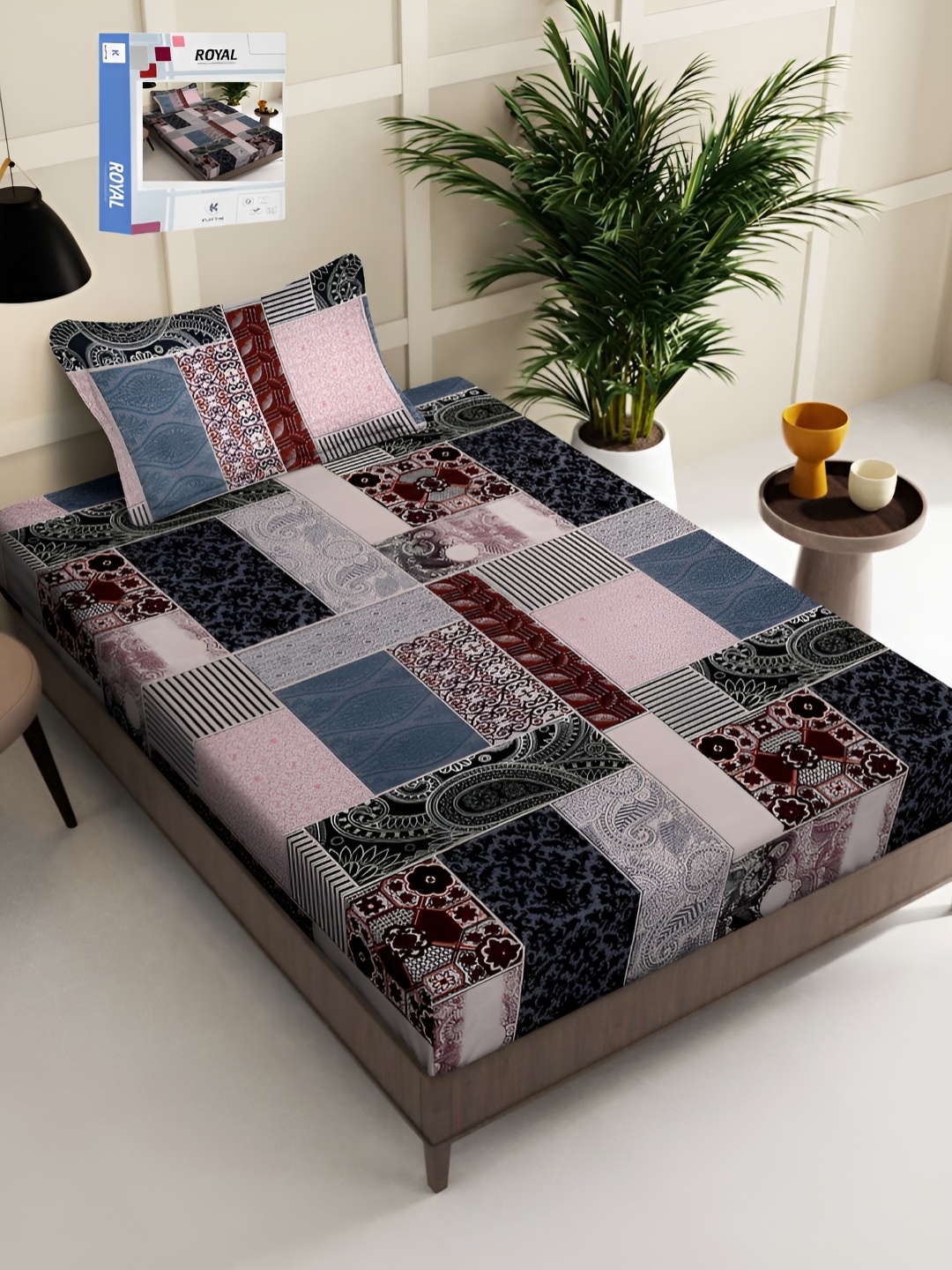 

KLOTTHE Pink & Blue Ethnic Motifs Printed 300TC Single Bedsheet With Pillow Cover