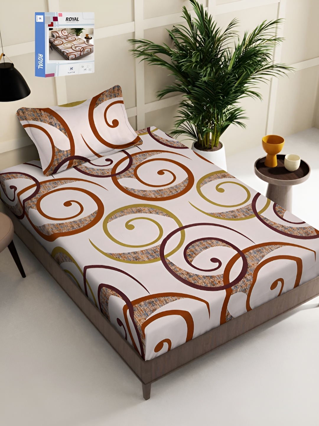 

KLOTTHE Brown & Pink Geometric Printed 300TC Single Bedsheet With Pillow Cover