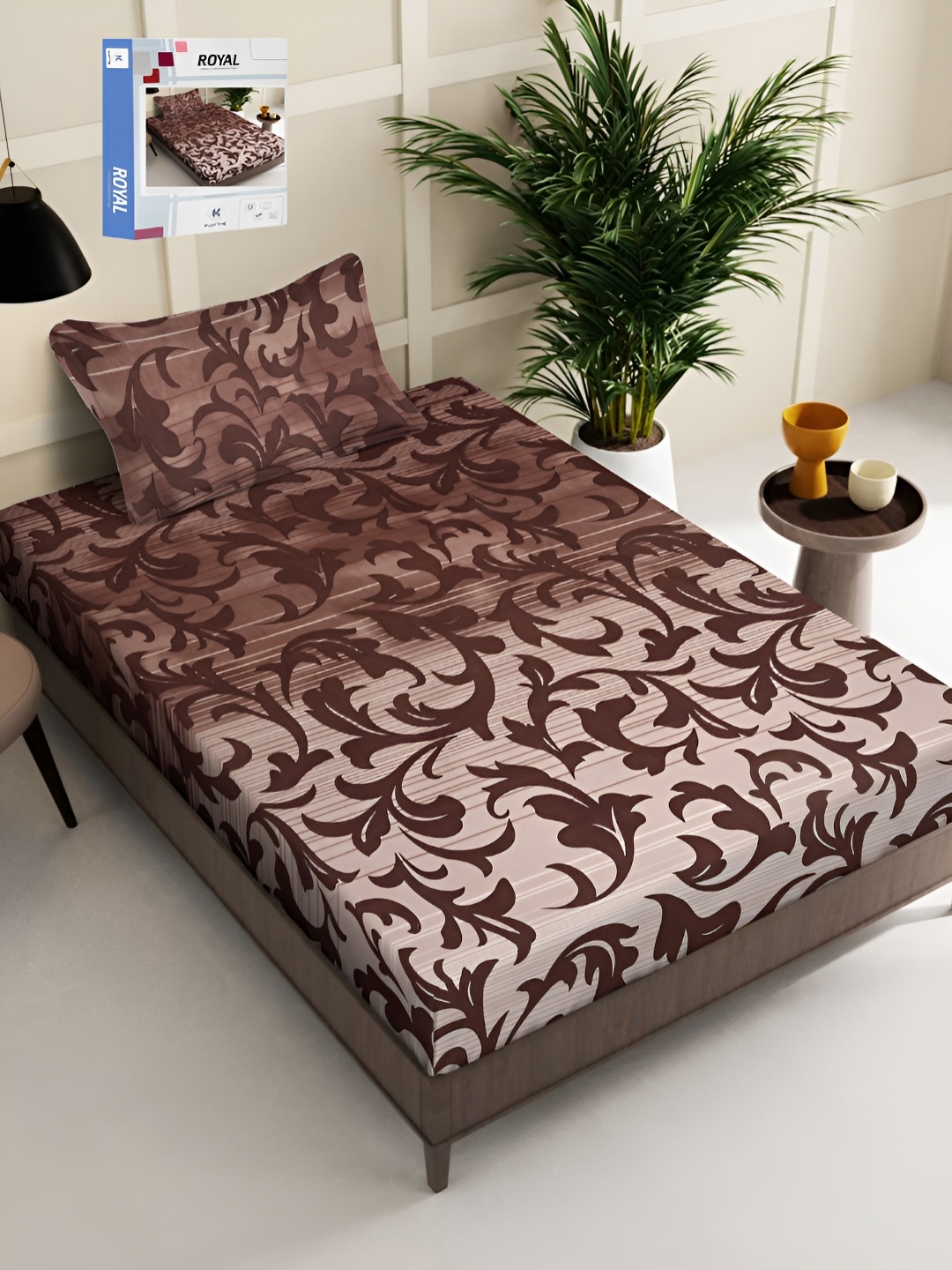 

KLOTTHE Maroon Printed 300 TC Single Bed Bedsheet With 1 Pillow Cover
