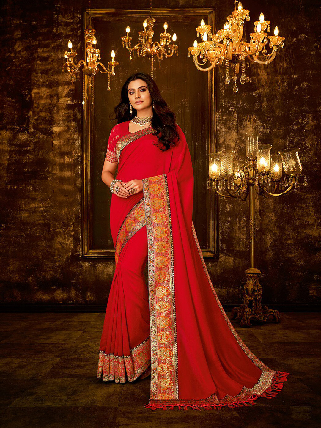 

Aarrah Woven Design Border Saree, Red