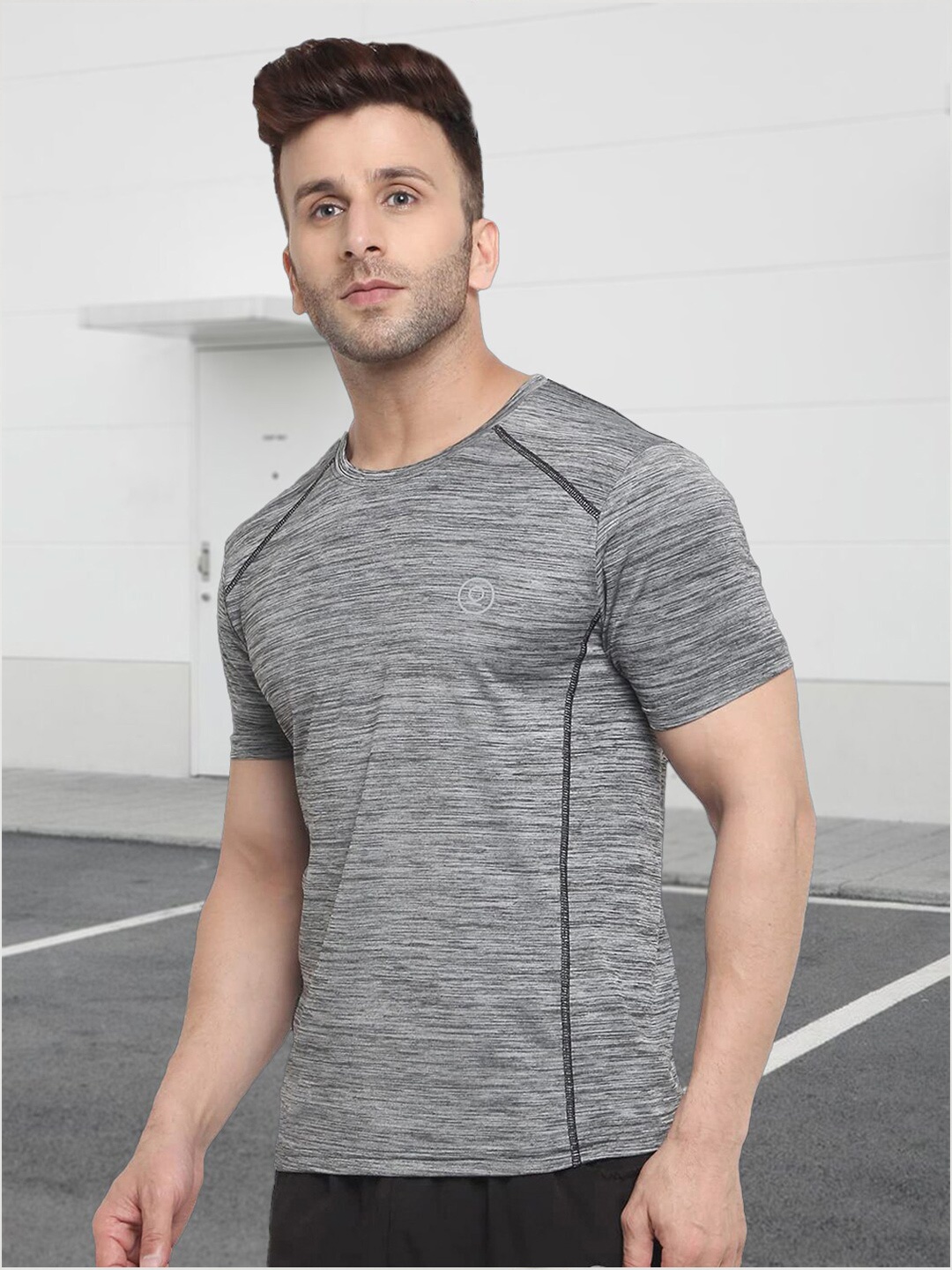 

CHKOKKO Round Neck Short Sleeves Regular Fit T-shirt, Grey