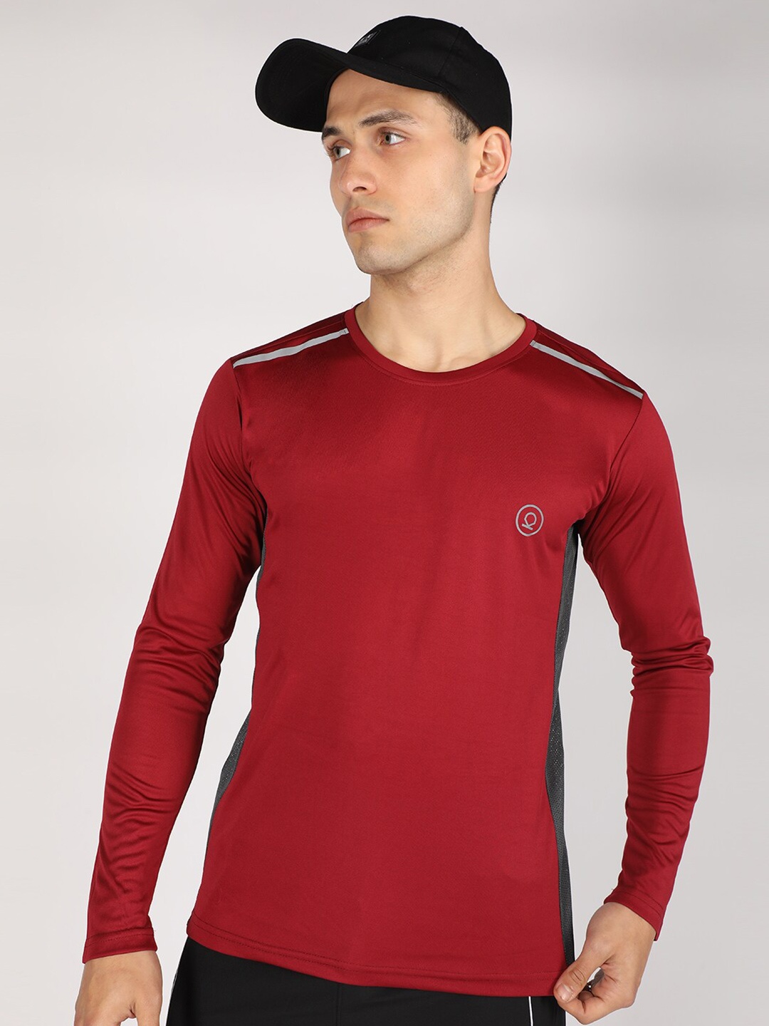 

CHKOKKO Round Neck Long Sleeves Regular Fit T-shirt, Maroon