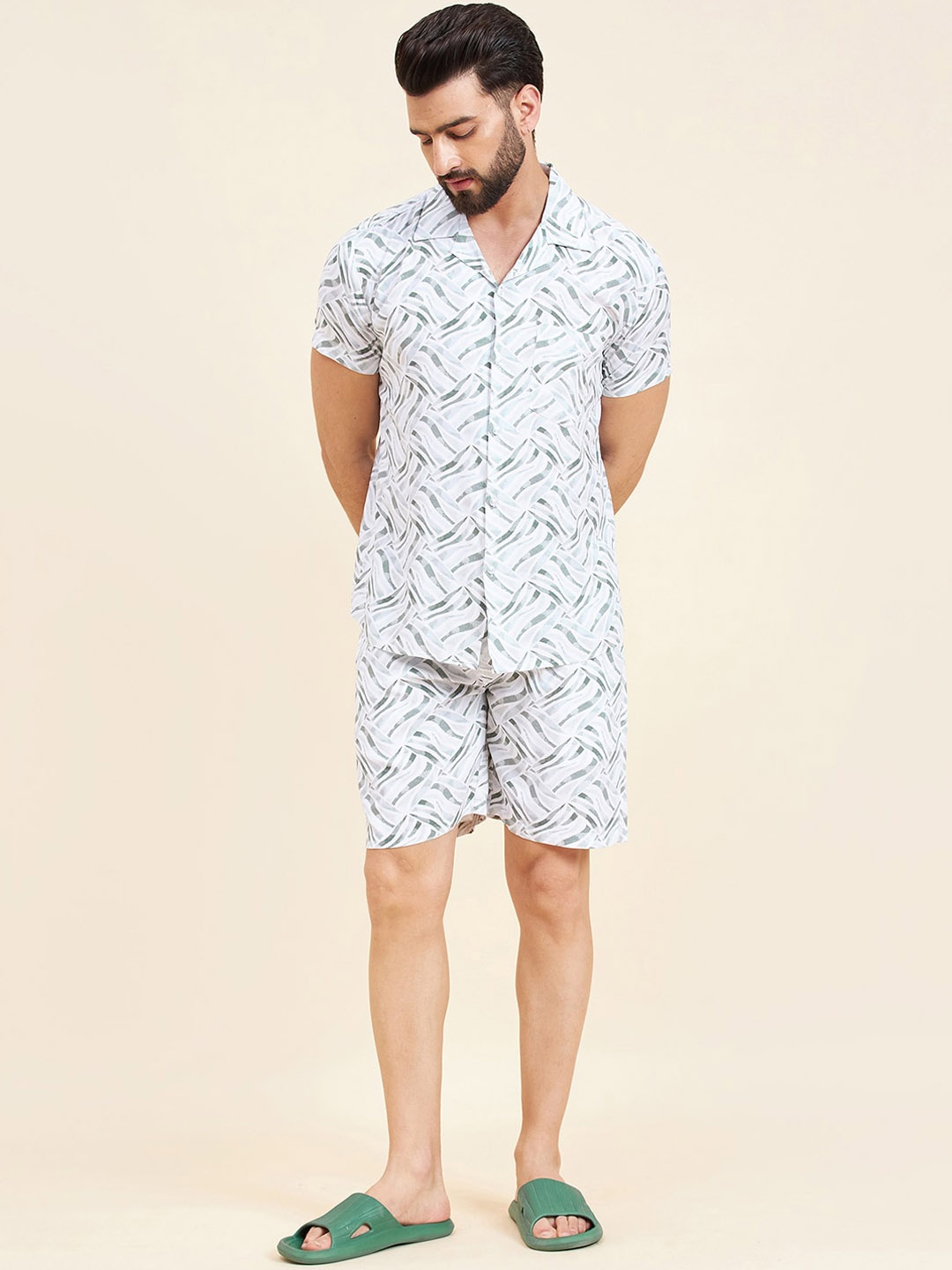 

Sweet Dreams Printed Shirt Collar Coord Set, Green
