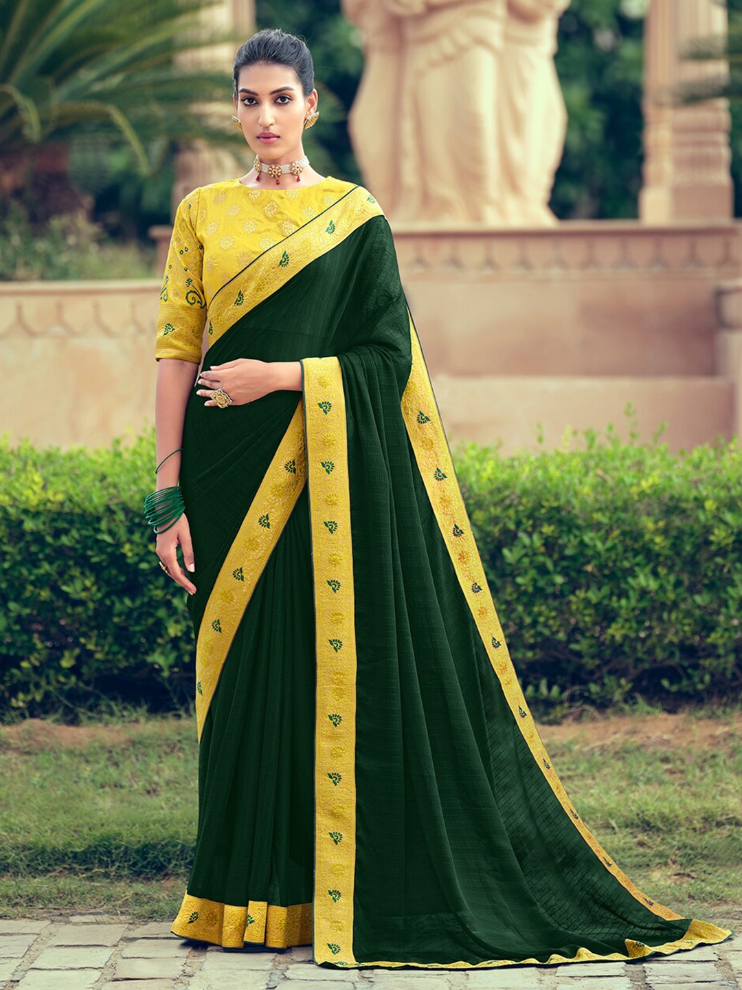 

Mitera Striped Woven Design Pure Chiffon Saree, Green