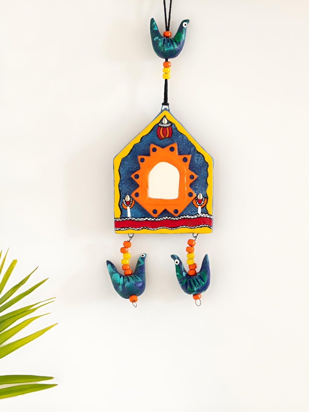 

ExclusiveLane Sparrows On Window Handmade & Handpainted Terracotta Decorative Wall Hanging, Blue
